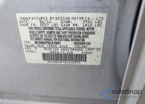 2012 Nissan Sentra 2.0 Sr z USA, uszkodzony, nr VIN 3N1AB6AP9CL610891